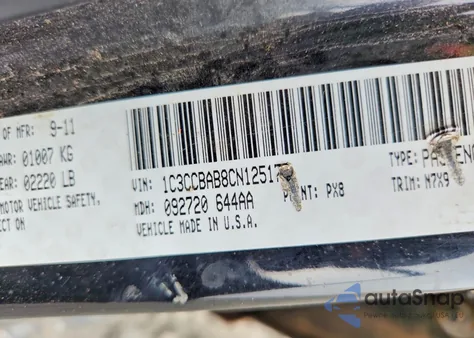 2012 Chrysler 200 Lx z USA, uszkodzony, nr VIN 1C3CCBAB8CN125176